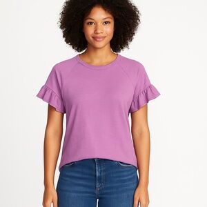 Old Navy Purple Ruffle Sleeve French Terry Crewneck Tee Size Small